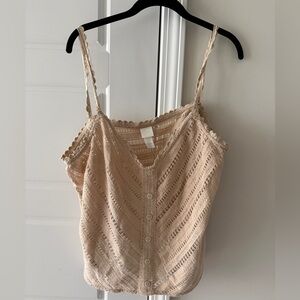 H&M Cream Crochet Lace Crop Cotton Cami Top Boho Festival Cottagecore Granny XL
